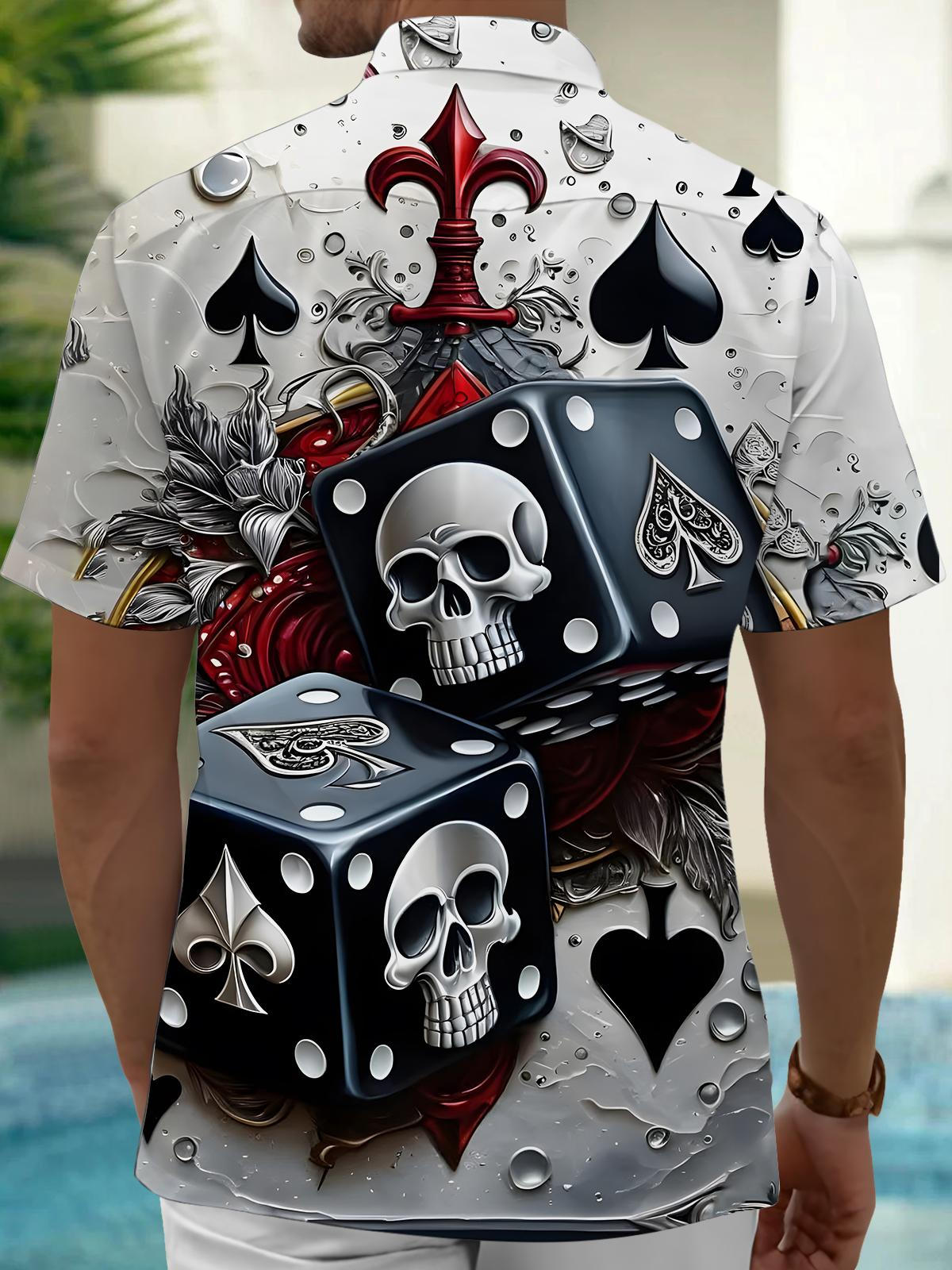 Skull Poker Men's Pocket Short Sleeve Shirts