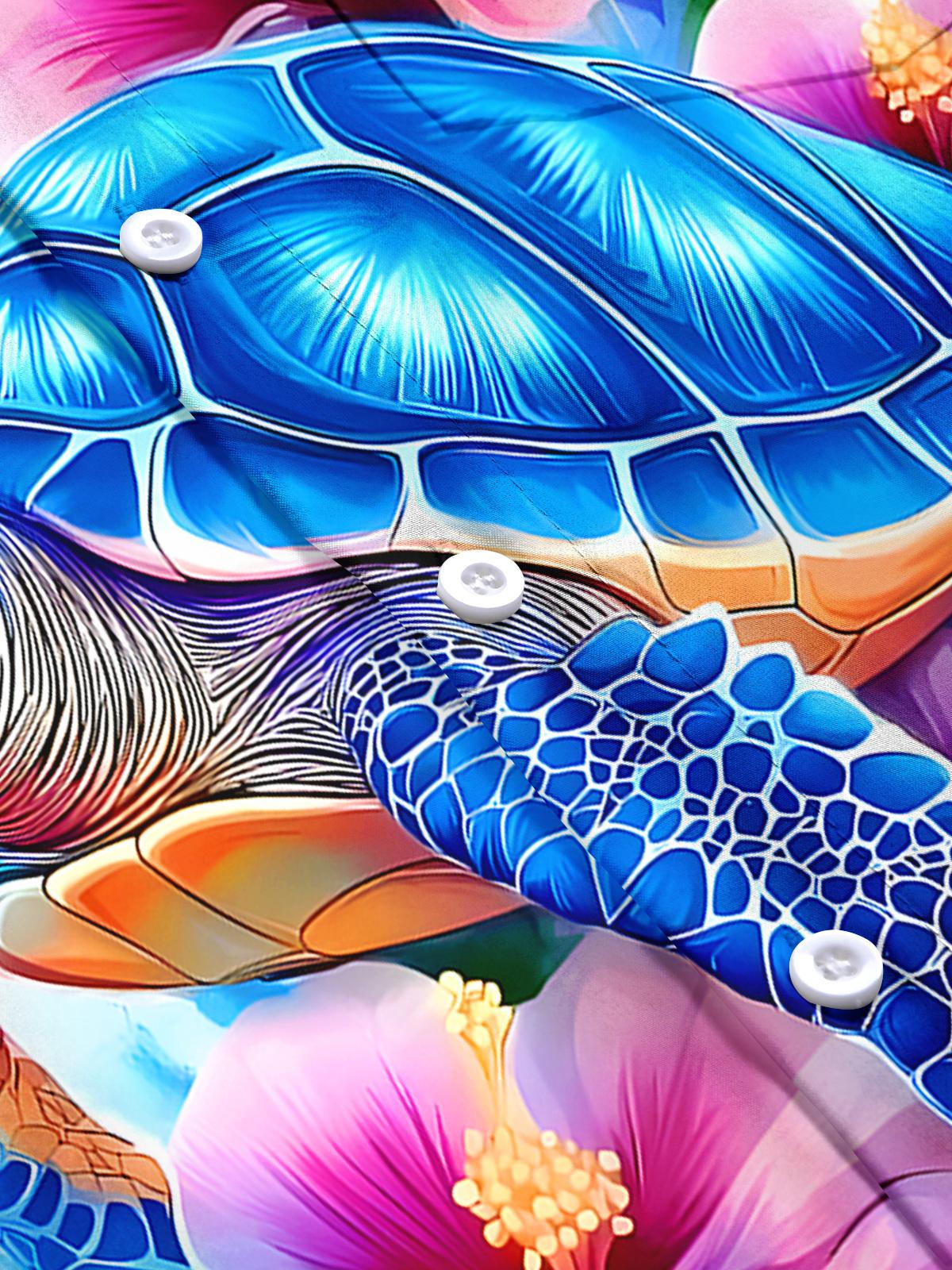 Hawaiian Turtle Floral Men's Pocket Short Sleeve Shirts