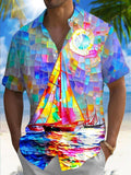 Boat Print Men's Pocket Short Sleeve Shirts