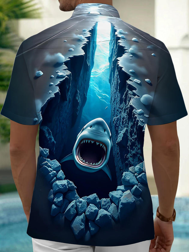 men's ocean print shirt back view