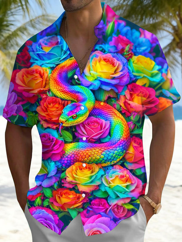 men's snake print shirt front view