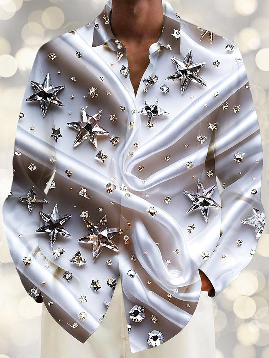 Men's long sleeve abstract star print shirt front view