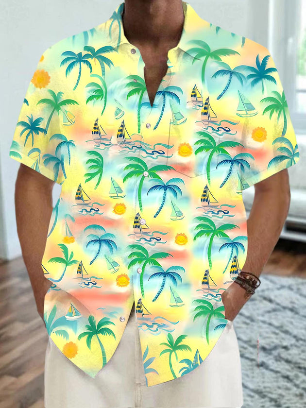 men's Hawaiian shirt front view tropical beach vacation