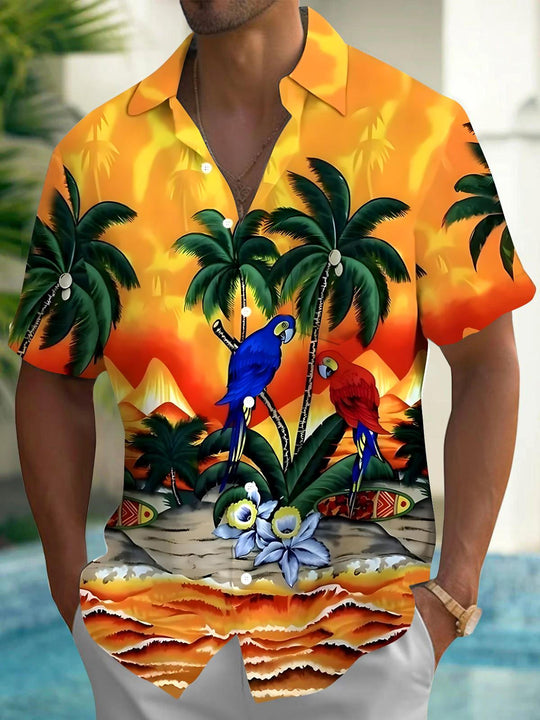 men's Hawaiian shirt front view tropical beach vacation