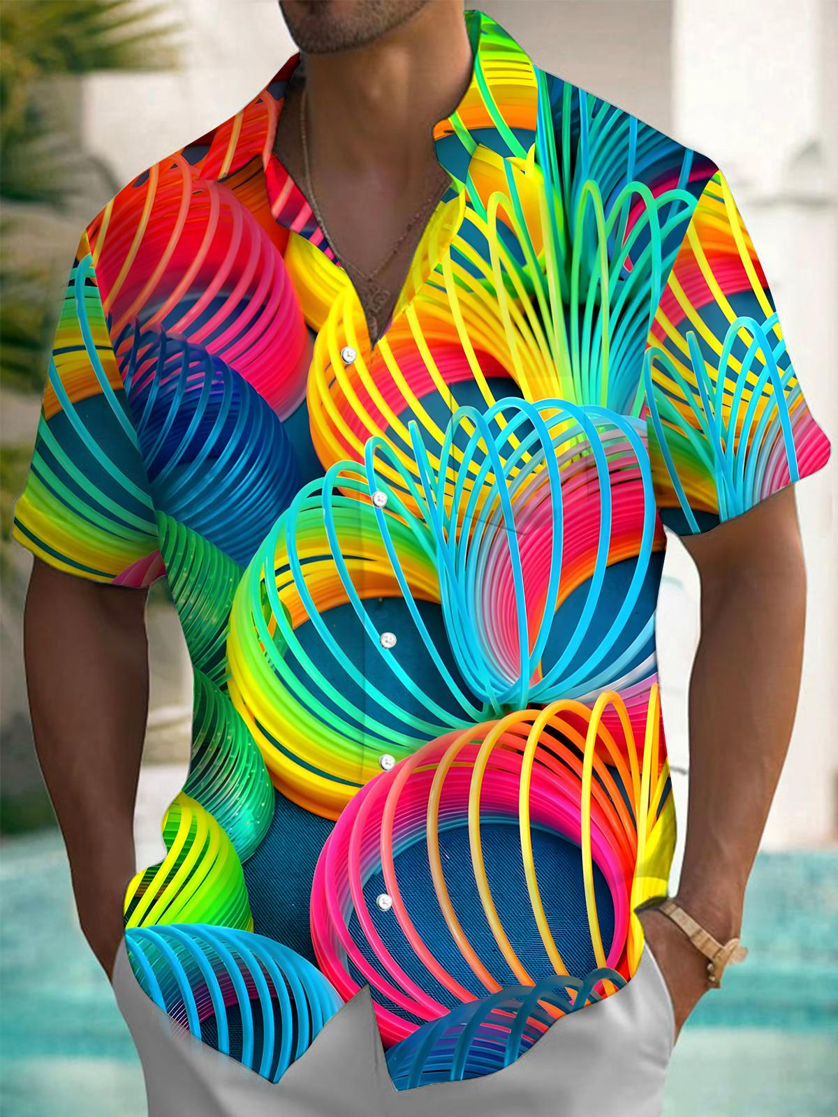 Colorful Circle Print Men's Pocket Short Sleeve Shirts