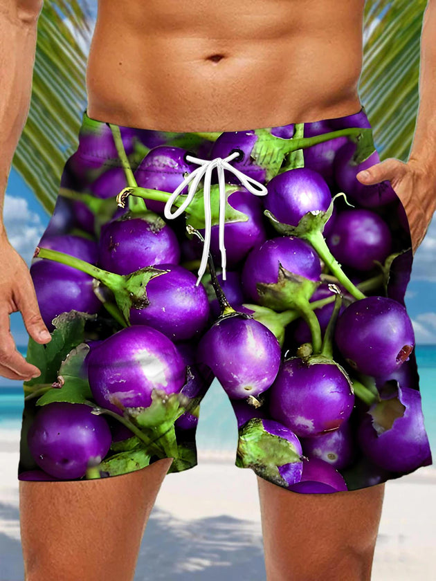 Men's eggplant print casual shorts front view