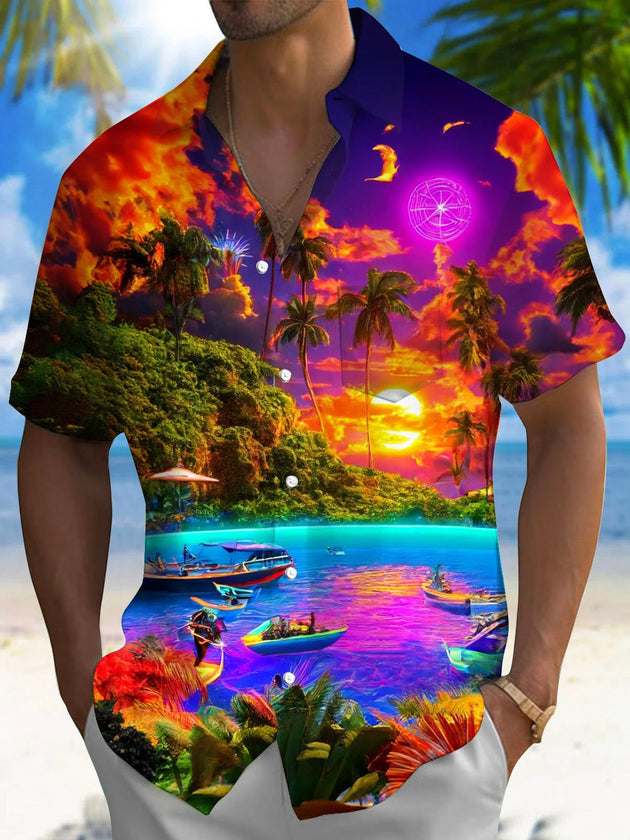 men's Hawaiian shirt front view tropical beach vacation