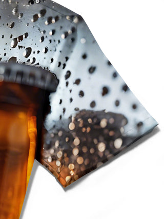 men's beer print shirt close-up short sleeve