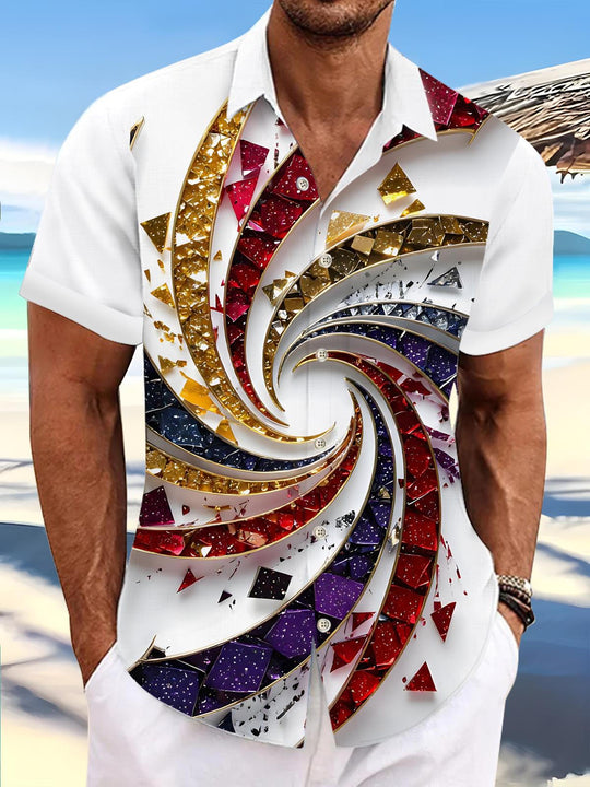 Men's Abstract Print Short Sleeve Shirt Front View