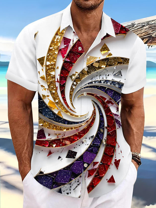 Men's Abstract Print Short Sleeve Shirt Front View