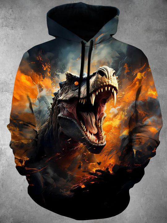 Men's dinosaur long sleeve pullover hoodie front view