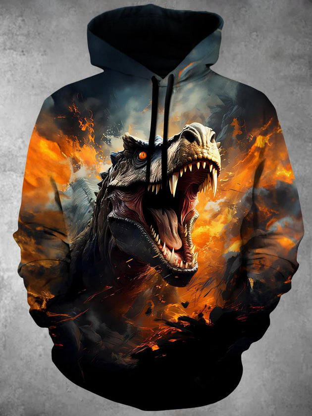 Men's dinosaur long sleeve pullover hoodie front view