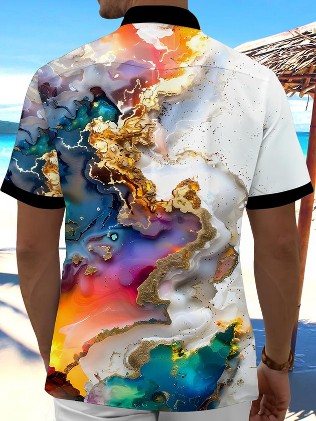 Men's abstract print aloha shirt side view