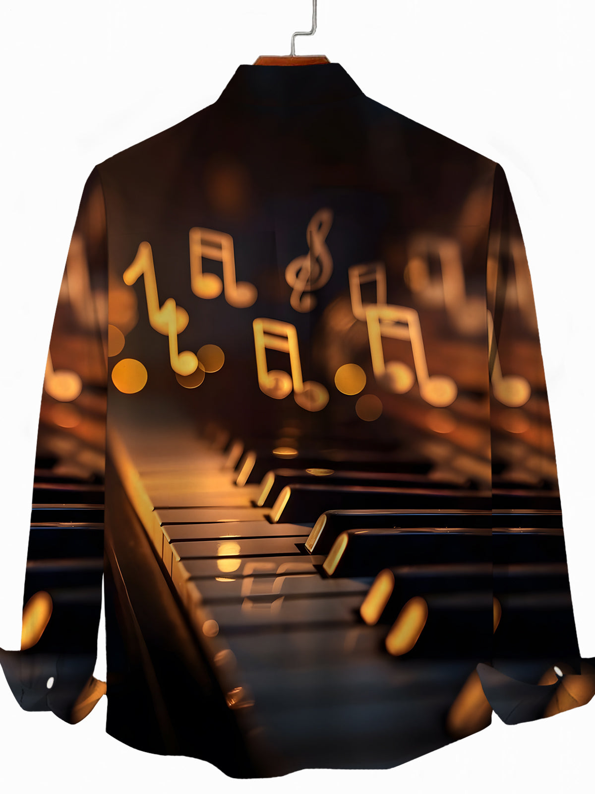 Piano Note Print Men's Pocket Long Sleeve Shirts