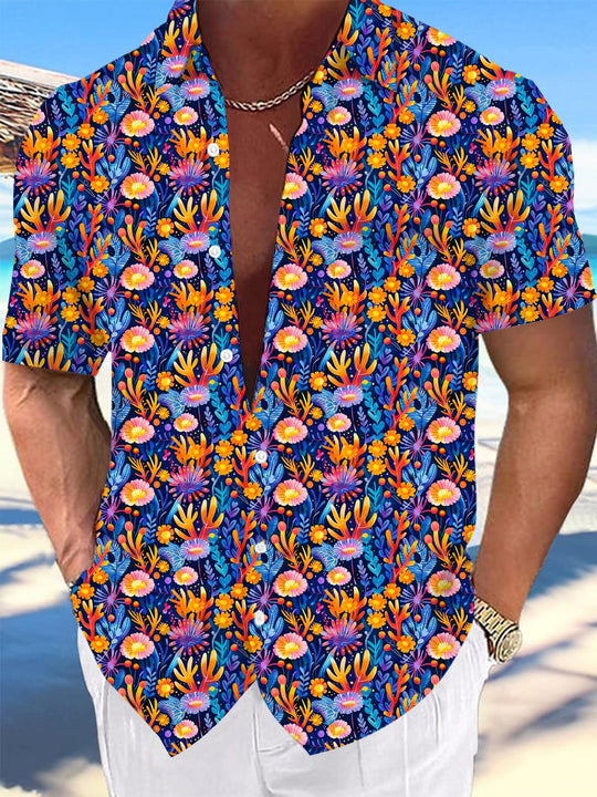 men's Hawaiian shirt front view tropical beach vacation