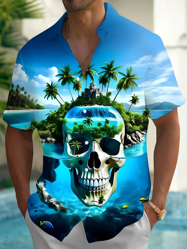 men's Hawaiian shirt front view tropical beach vacation