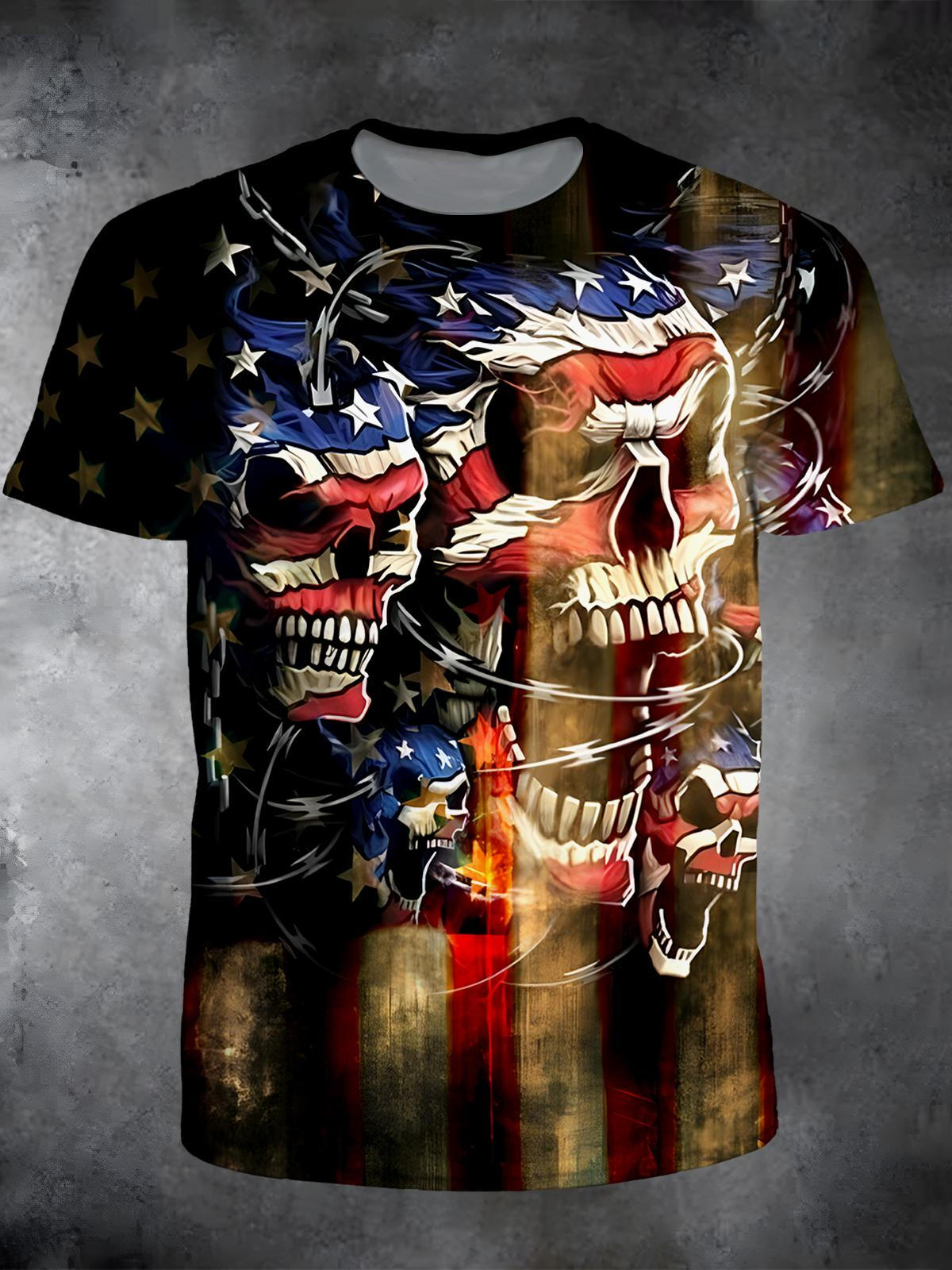 Skull Round Neck Short Sleeve Men's T-shirt