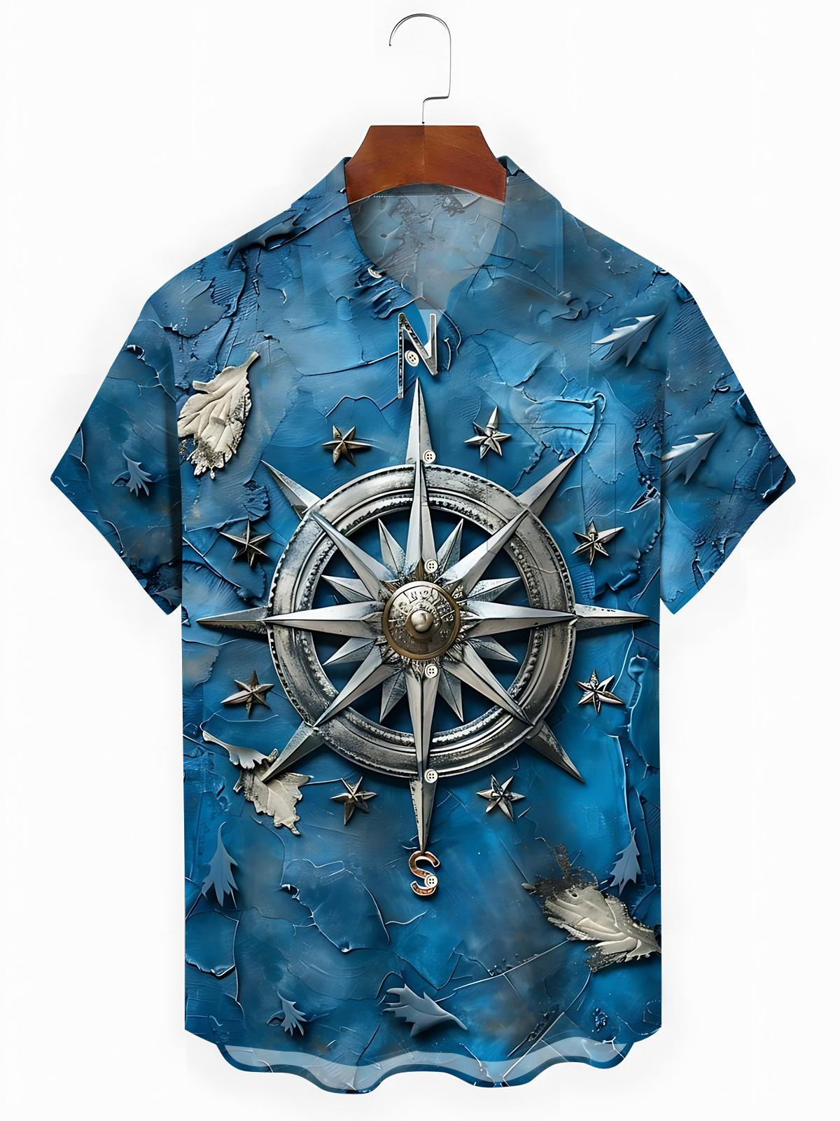 Compass Print Men's Pocket Short Sleeve Shirts