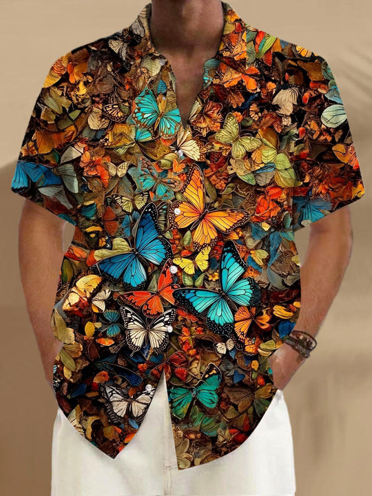Men's butterfly print short sleeve shirt front view