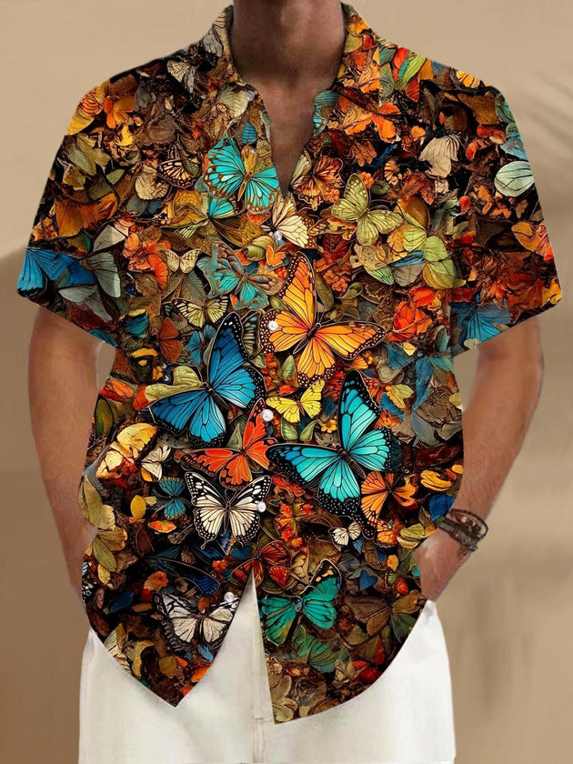 Men's butterfly print short sleeve shirt front view