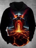 Abstract Face Long Sleeve Hooded Pocket Men's Top