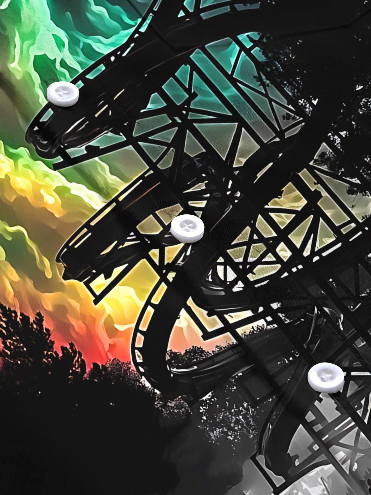 Roller Coaster Print Men's Pocket Short Sleeve Shirts