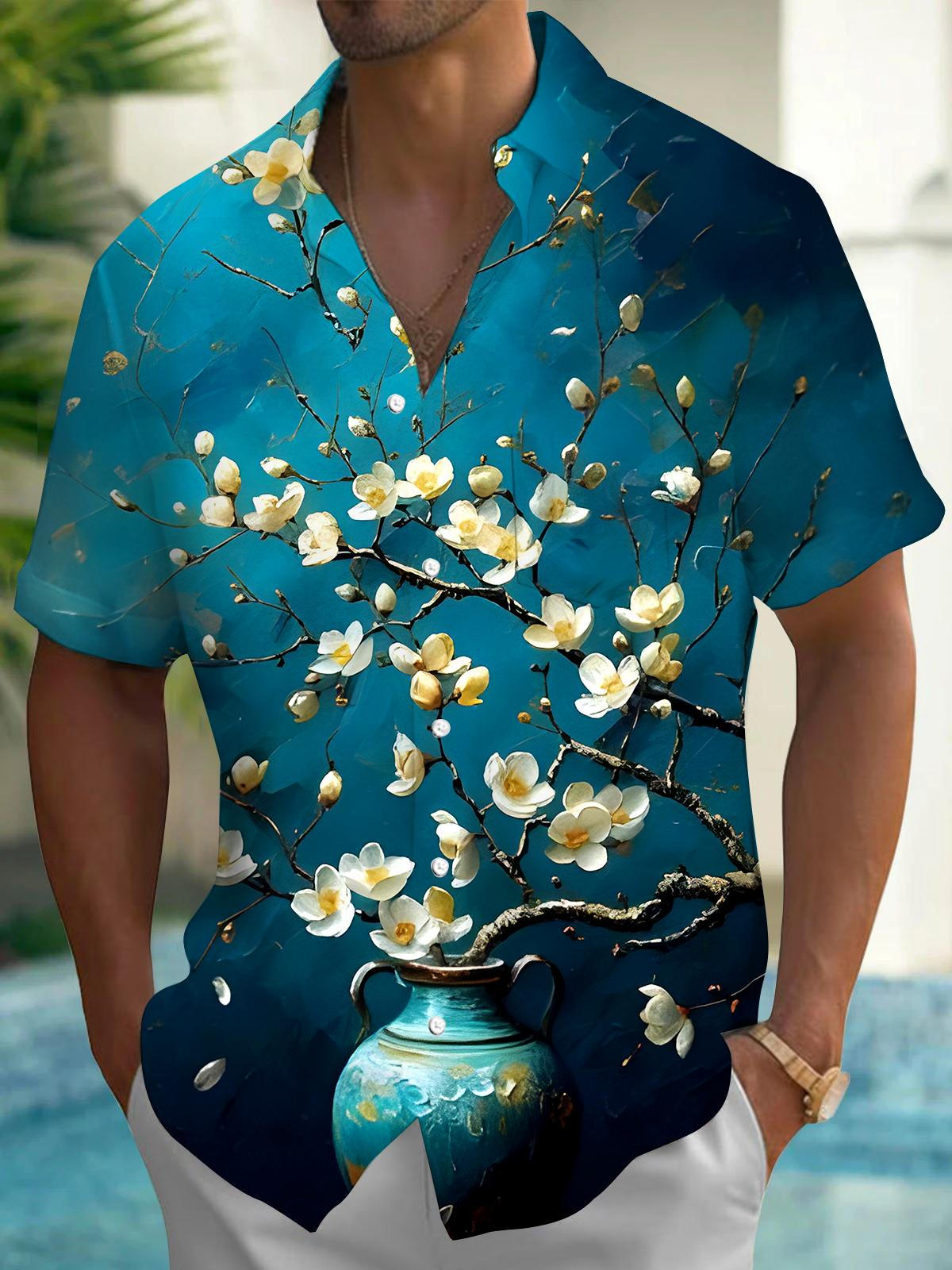 Floral Men's Pocket Short Sleeve Shirts