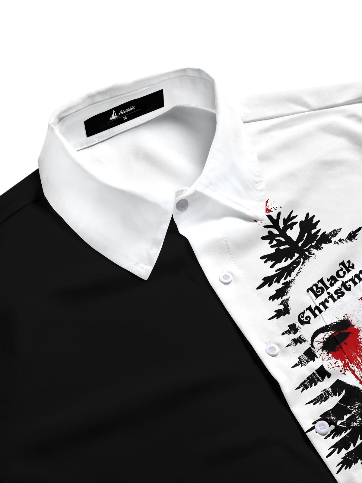 Black Christmas Print Men's Pocket Short Sleeve Shirts