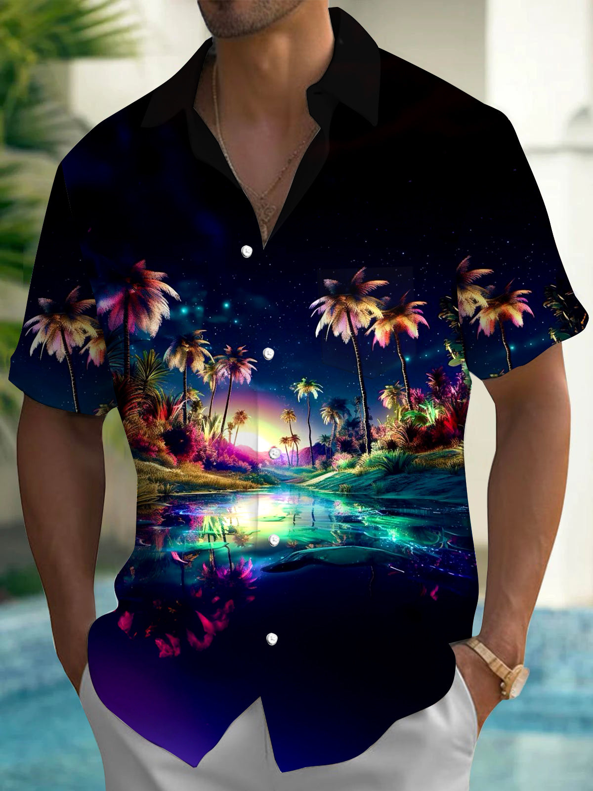 Coconut Tree Men's Pocket Short Sleeve Shirts