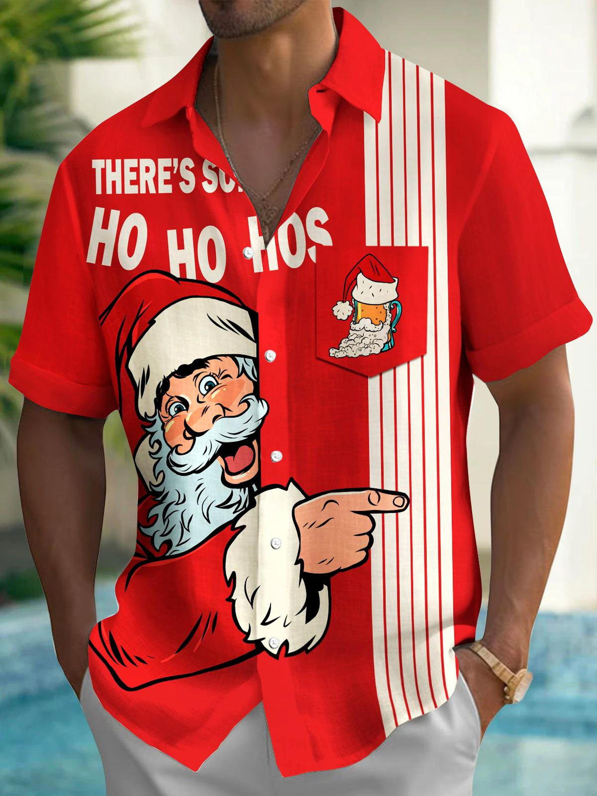 Christmas Santa Claus Men's Pocket Short Sleeve Shirts