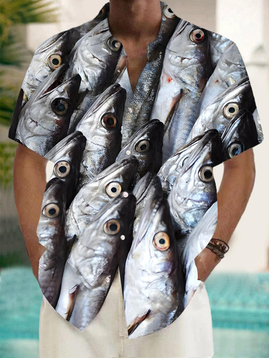 Men's Fish Print Short Sleeve Shirt Front View