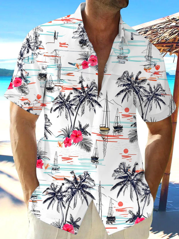 Men's blue Hawaiian short sleeve shirt front view tropical beach vacation