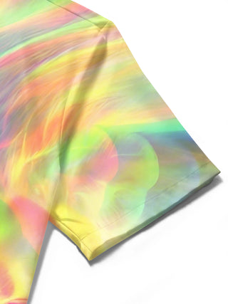 Men's gradient lion print short sleeve shirt close-up detail of fabric texture