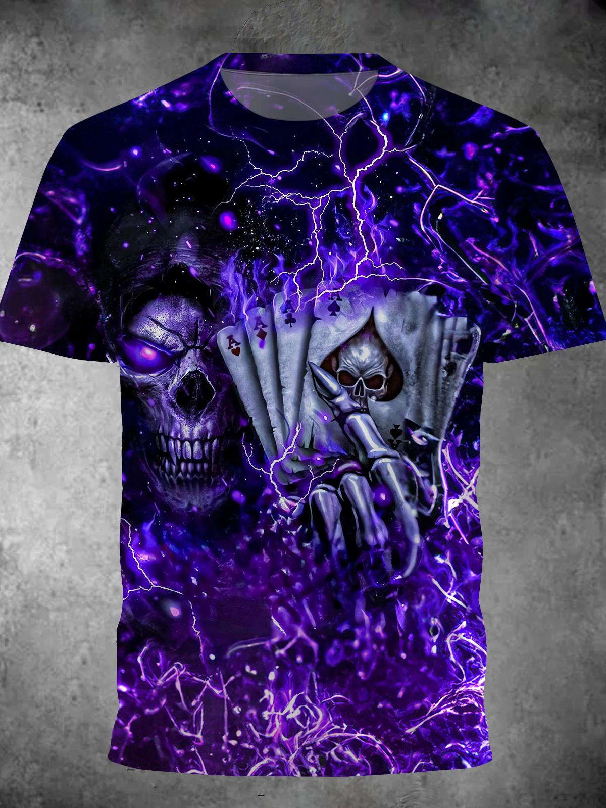 Poker Skull Round Neck Short Sleeve Men's T-shirt