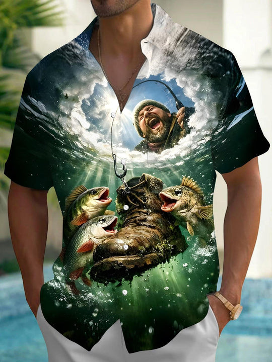 men's Hawaiian shirt front view tropical beach vacation