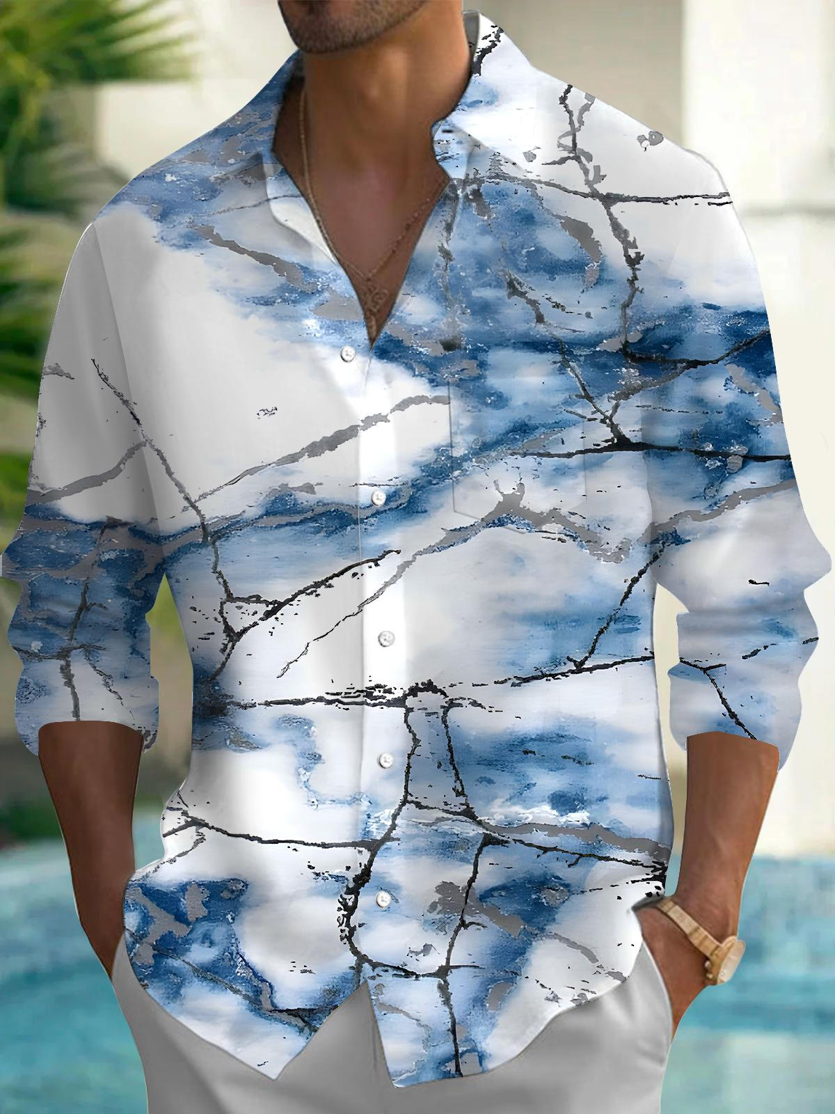 Abstract Men's Pocket Long Sleeve Shirts