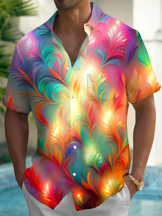 Men's Hawaiian floral short sleeve shirt front view for tropical beach vacation