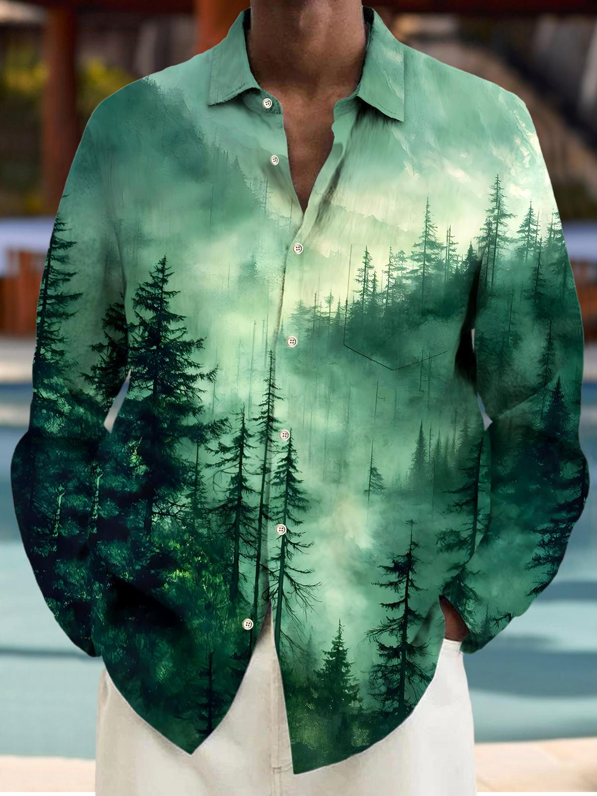 Forest Men's Pocket Long Sleeve Shirts