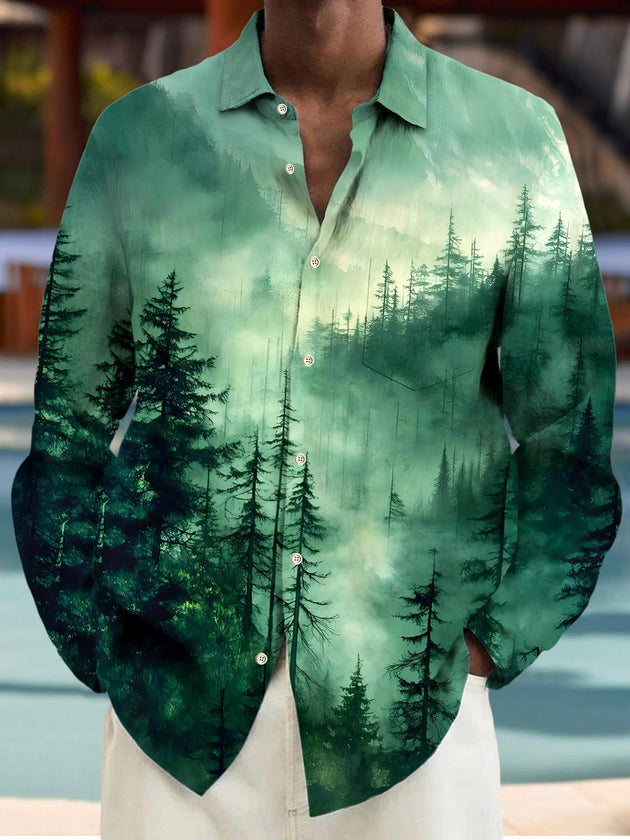 Men's forest long sleeve pocket shirt front view