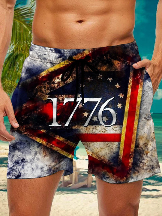 men's American flag print casual pants front view Independence Day