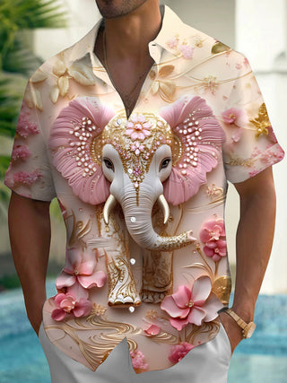 Men's short sleeve floral print shirt front view