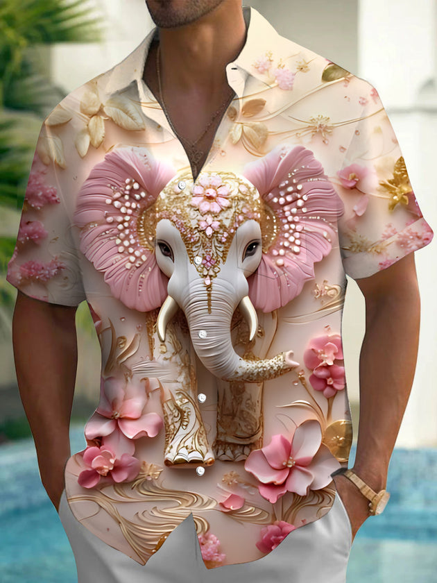 Men's short sleeve floral print shirt front view