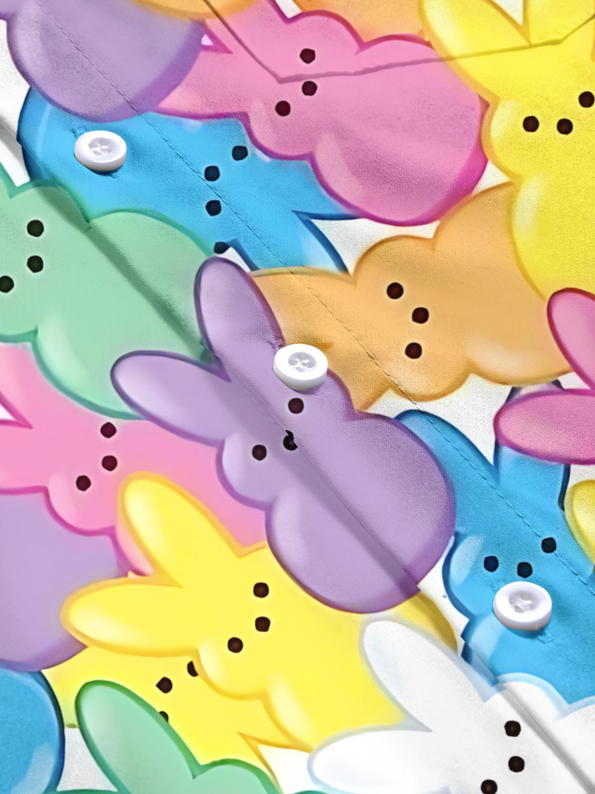 Easter Bunny Print Men's Pocket Short Sleeve Shirts