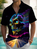 Skull Print Men's Pocket Short Sleeve Shirts