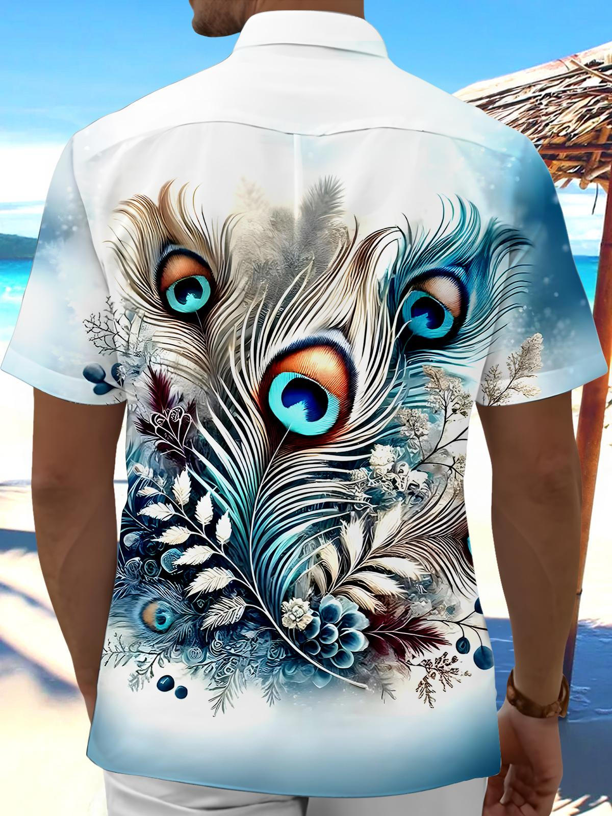 Animals Peacock Feathers Men's Pocket Short Sleeve Shirts