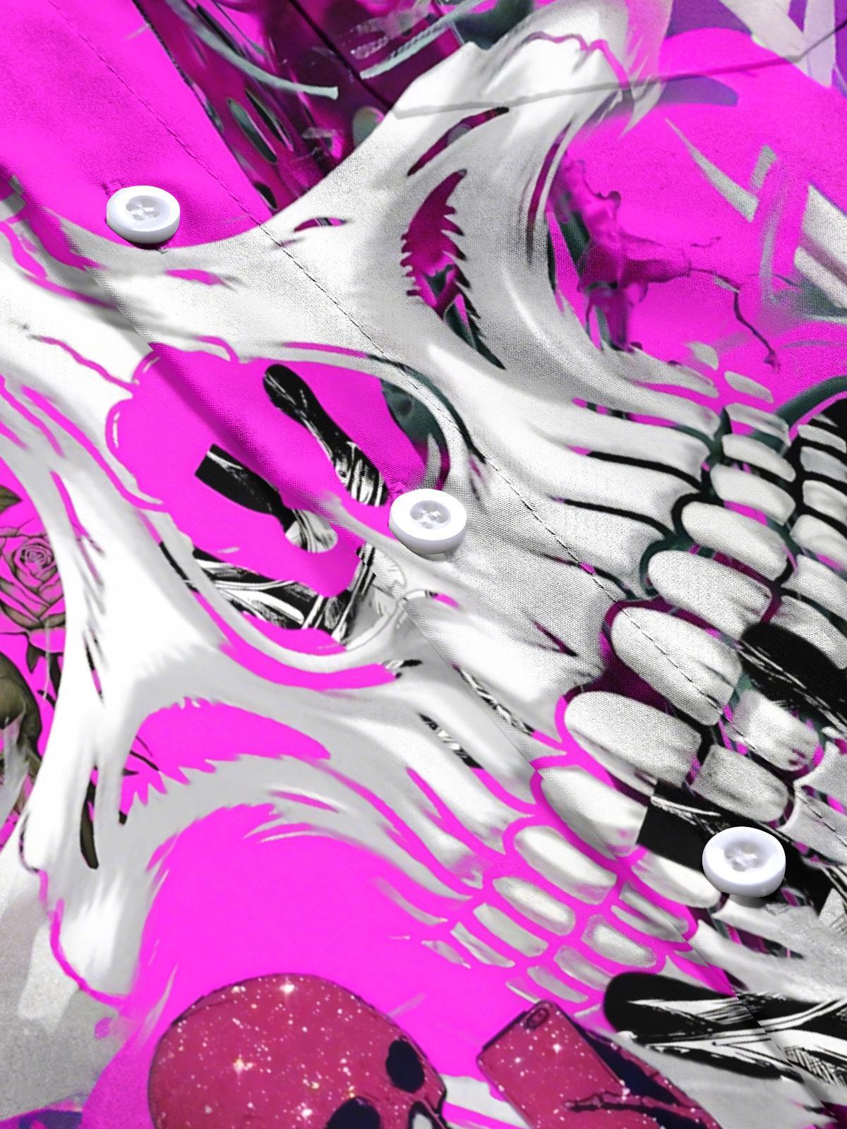 Skull Print Men's Pocket Short Sleeve Shirts