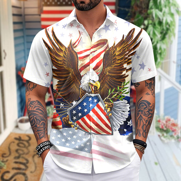 Patriotic Hawaiian Shirts for Men 250 Years Eagle Flag Patriotic Button Up Shirt Hawaiian Outfit for Parade sweetie