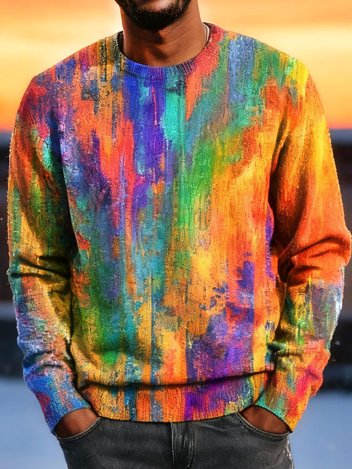 Tie Dye Men's Long Sleeve Round Neck Tops