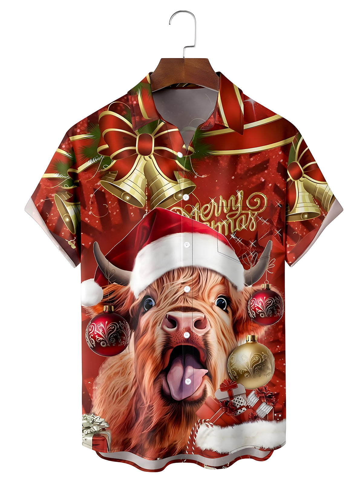 Christmas Cow Men's Pocket Short Sleeve Shirts