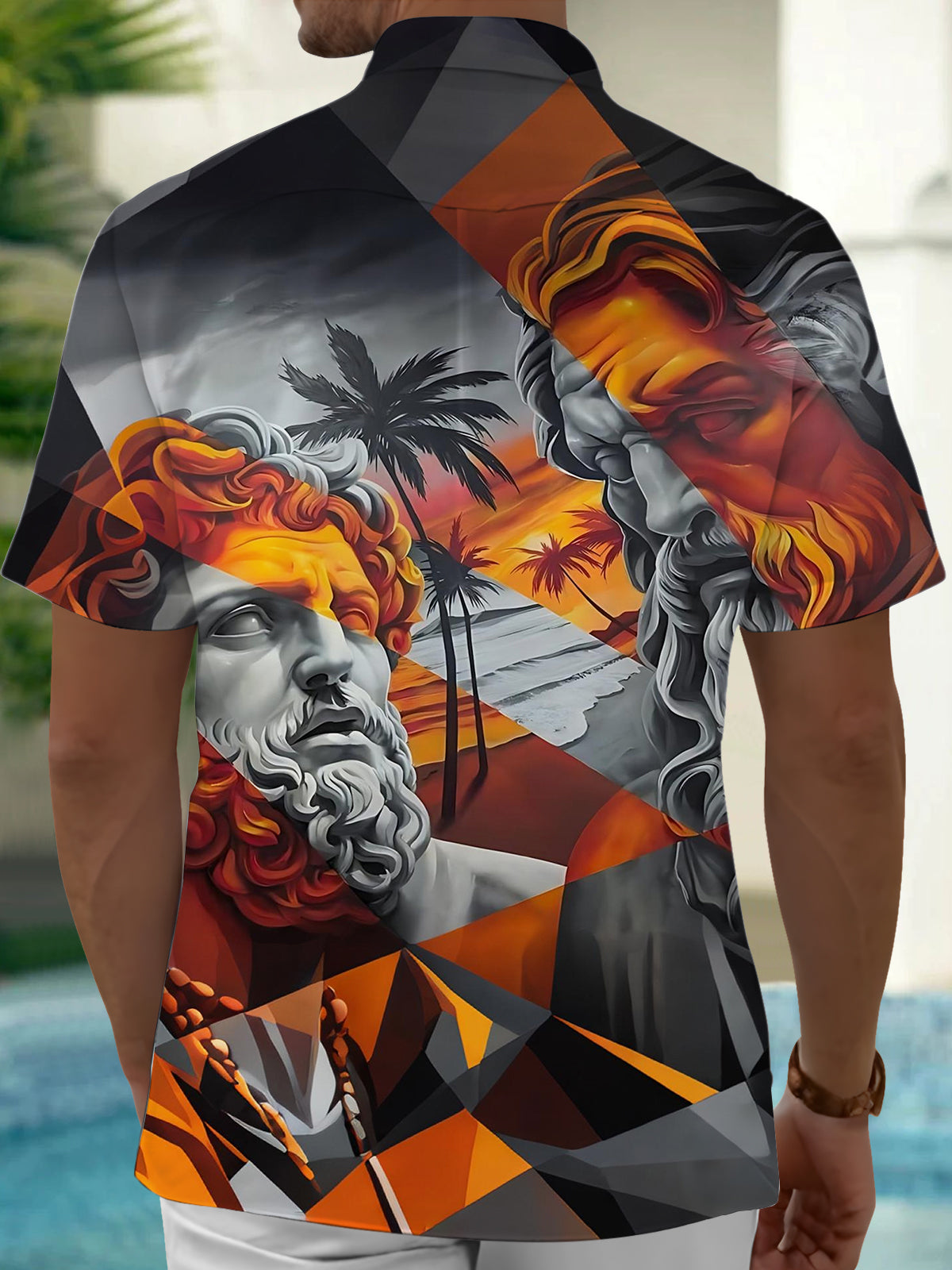 Sculpture Palm Tree Art Print Men's Pocket Short Sleeve Shirts
